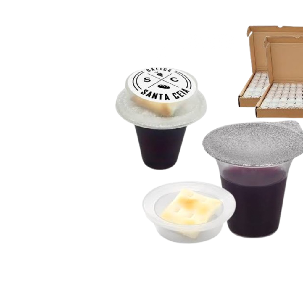 kit Cálice Santa Ceia Suco Autora com Pão Azimo c/ 48 und.